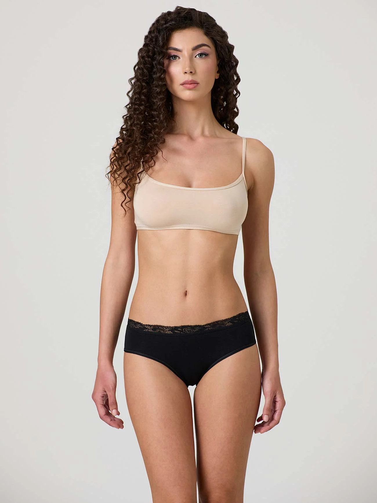 Slip in cotone elasticizzato con pizzo fascia superiore
