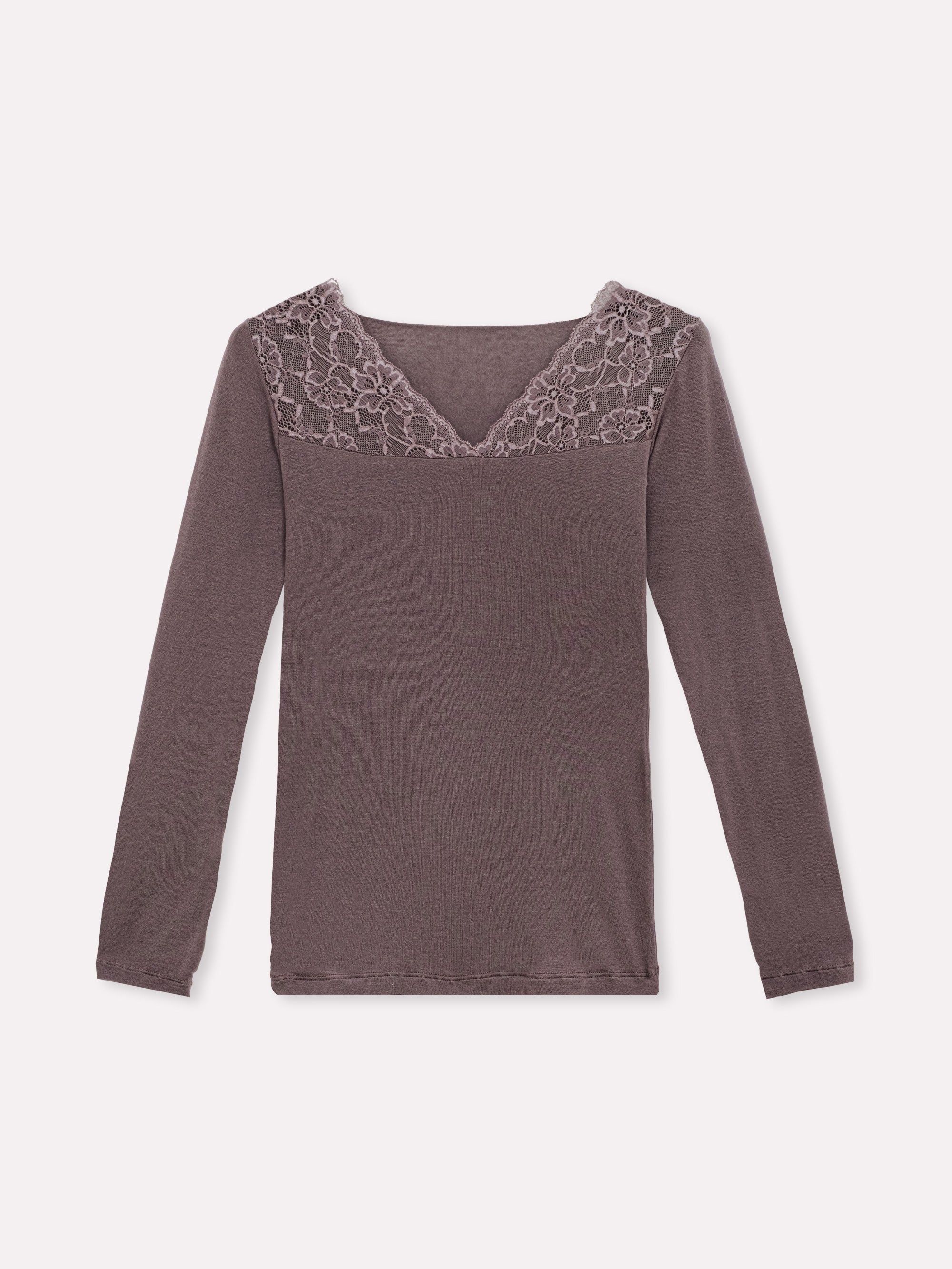 Maglia cashmere con scollo a "v" e inserto in pizzo - Image 14