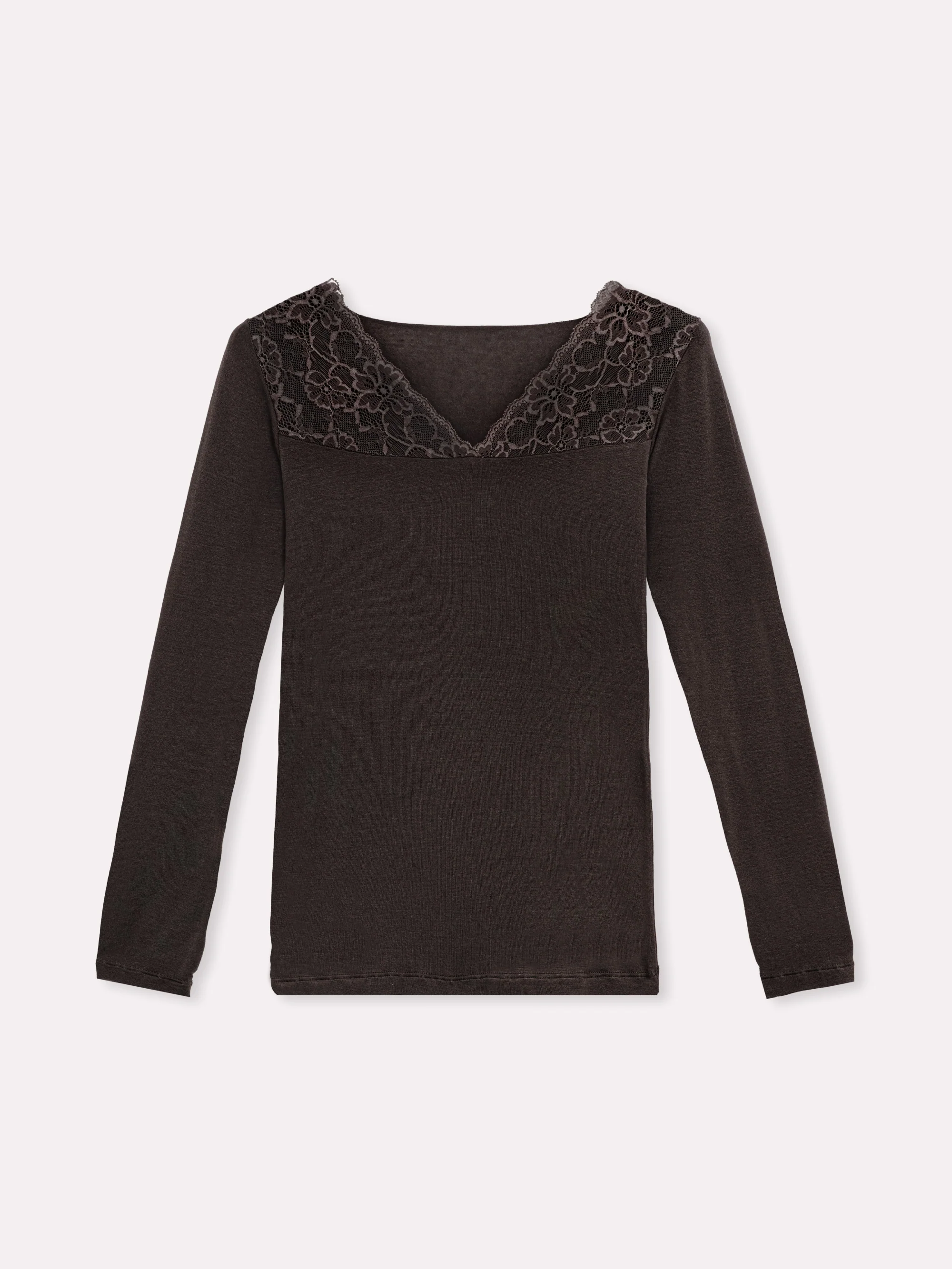 Maglia cashmere con scollo a "v" e inserto in pizzo - Image 19