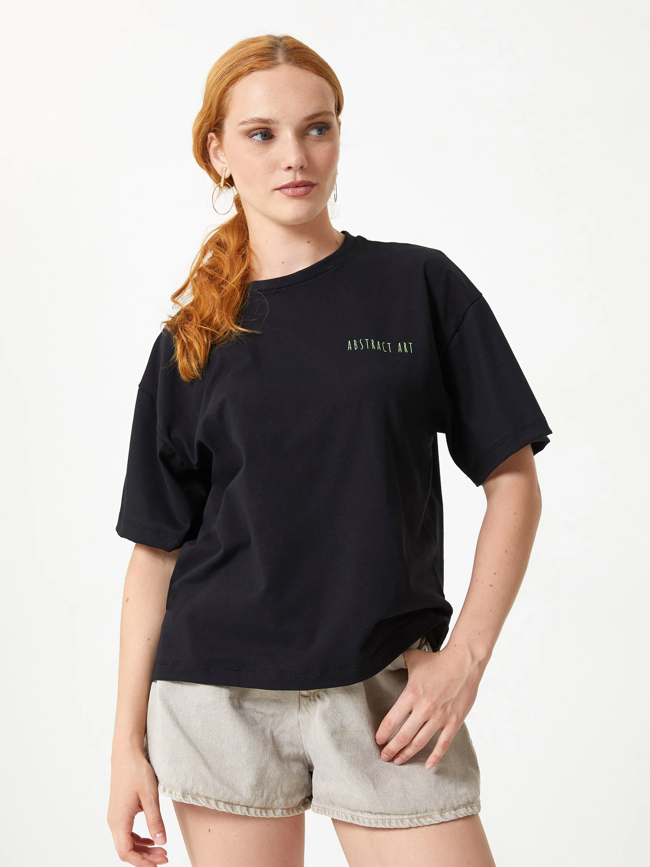 T-shirt oversize 100% cotone con stampa fiore astratto - Image 5