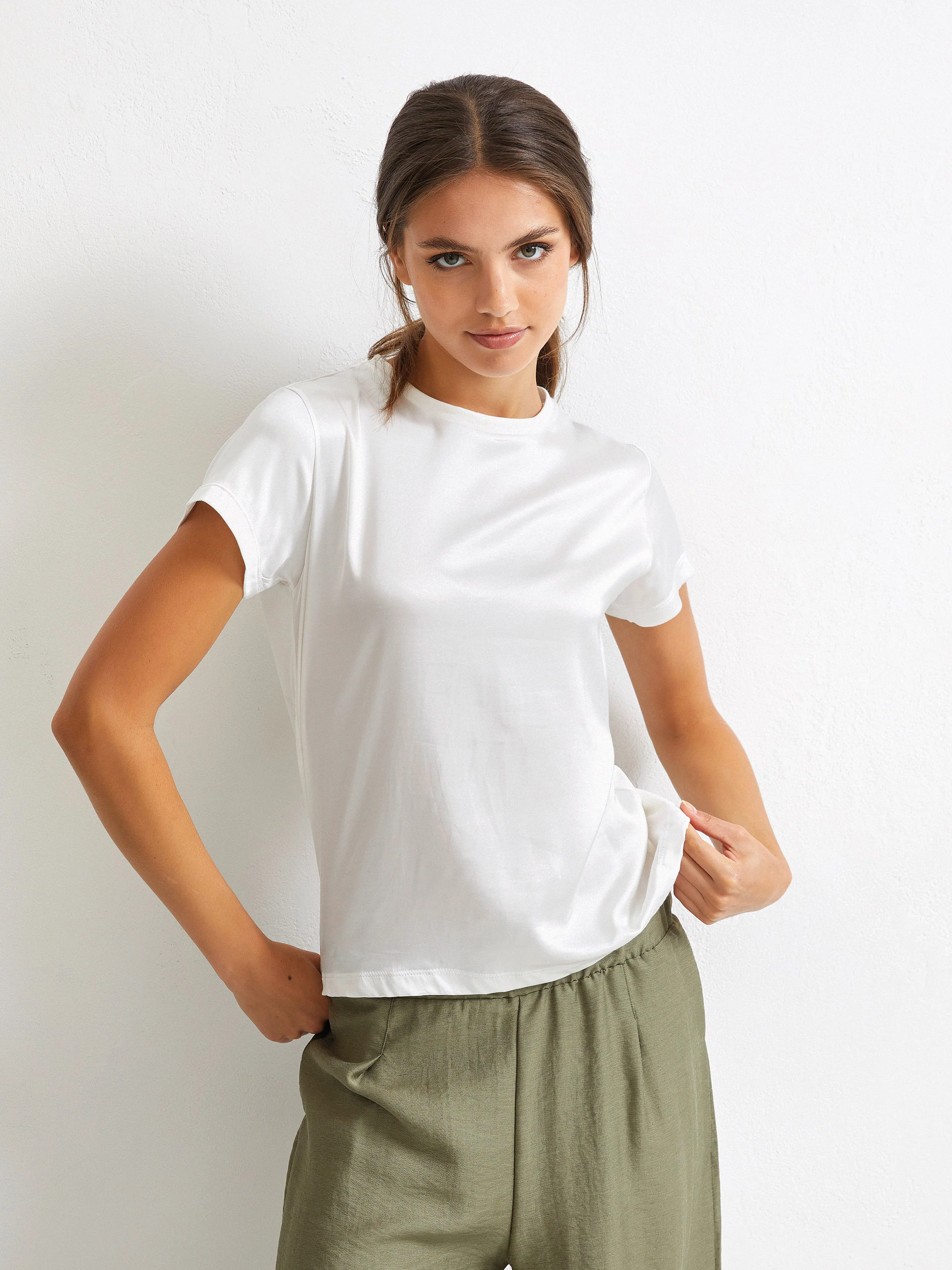 T-shirt effetto seta e retro in cotone