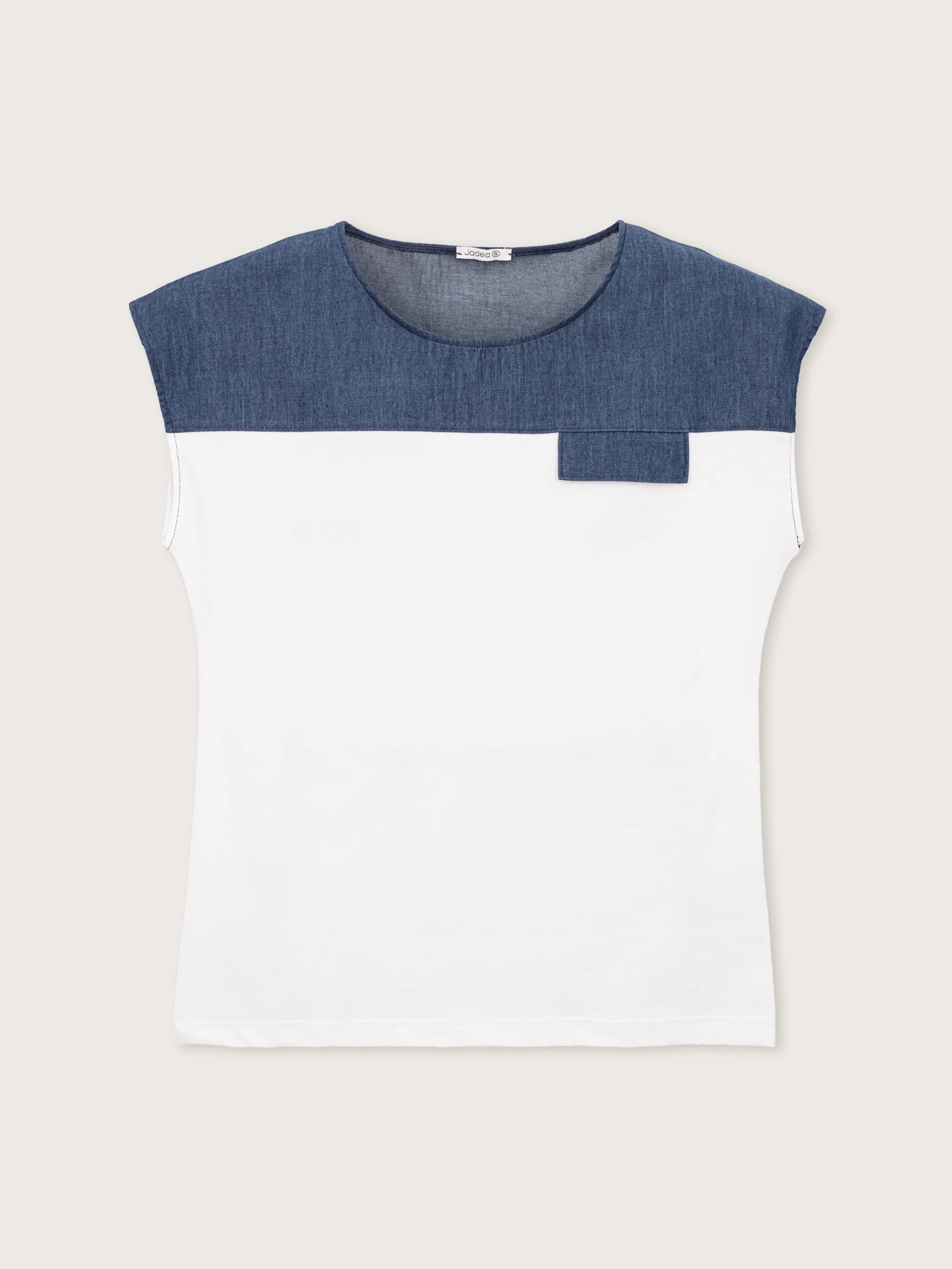 T-shirt con inserto jeans e taschino - Image 4