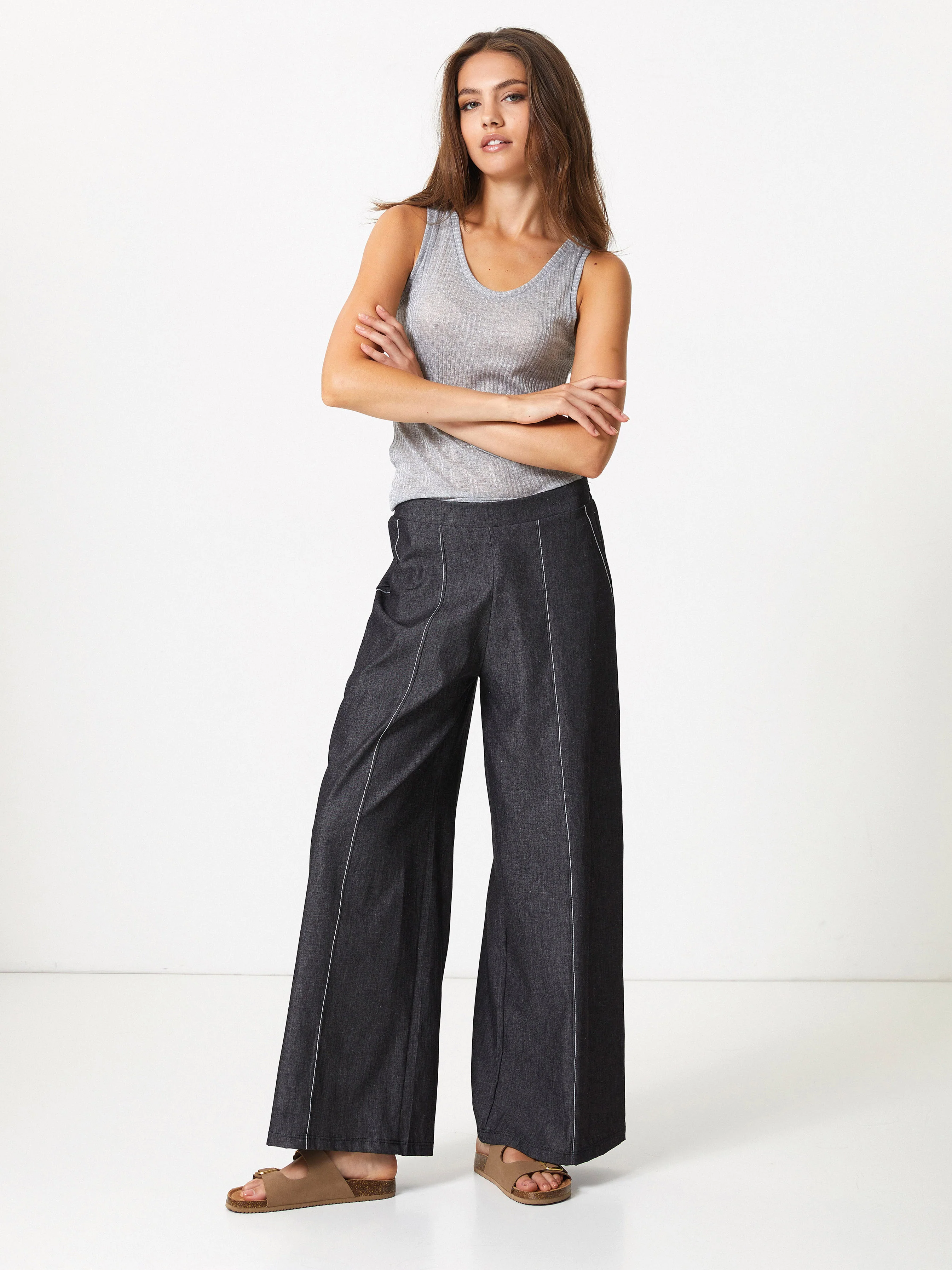 Pantalone largo trama jeans - Image 4