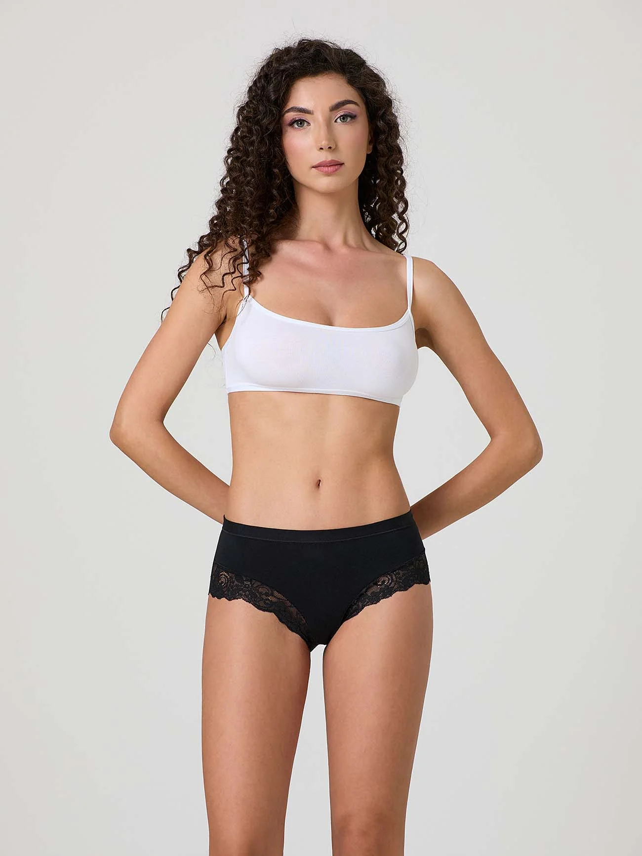 Slip short in cotone modal con fascia e pizzo - Image 6